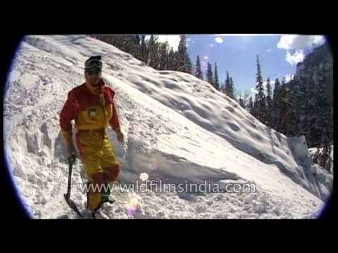 Skier shovelling at a Himalayan ski resort