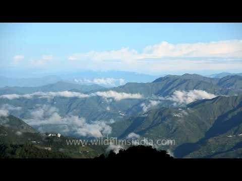 Cloud covered and misty view of the hills of Landour and Mussoorie