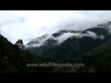 Monsoon clouds wrap around the mountains of Sikkim, in time lapse