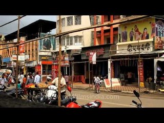 Busy road full of add banners in Satara, Maharashtra