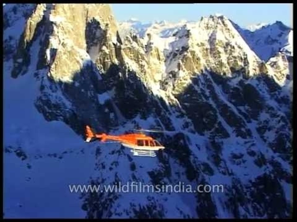 Bell 407 chopper cuts through the cold morning air...