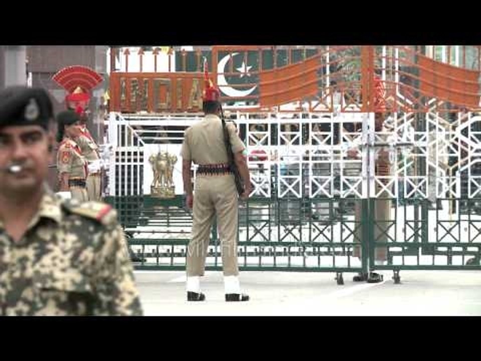 Gate opening during the flag down ceremony at Wagah border