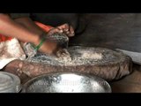 Worker at Panchgavya Chikitsa Kendra prepares medicine by grinding