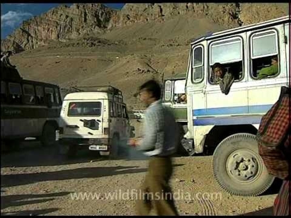 A bus stand in Kaza, near the Spiti Kalachakra...