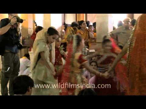 ⁣Krishna Janmashtami rituals : young girls dancing as gopis (milkmaids) for Lord Krishna