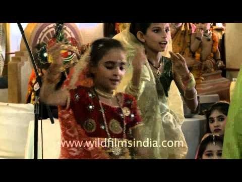 Girls dance as gopis (milkmaids) for Lord Krishna on Janmashtami
