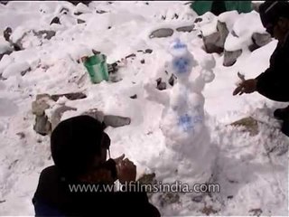 Making a snow-woman at Everest Base Camp