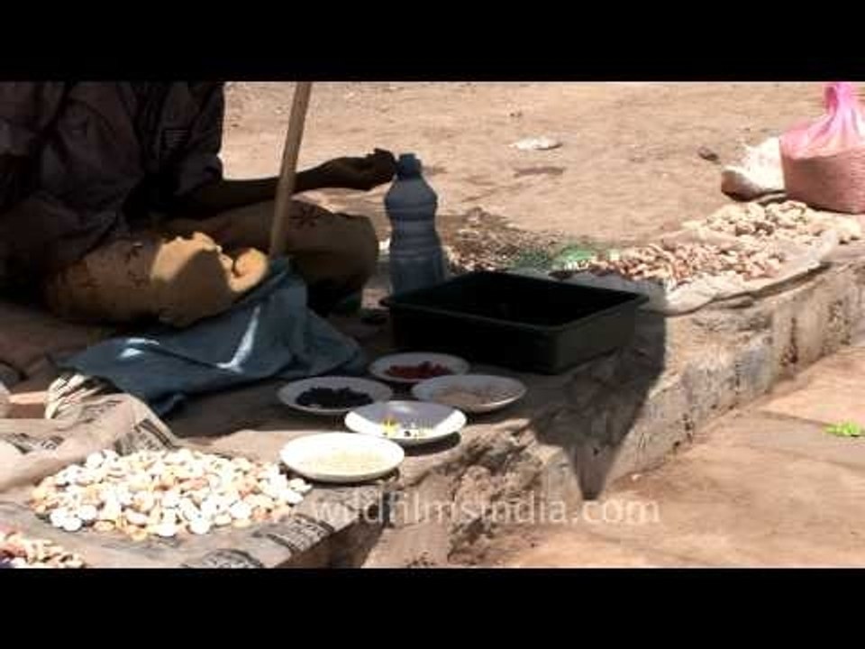 Polished stone seller in Dwarka
