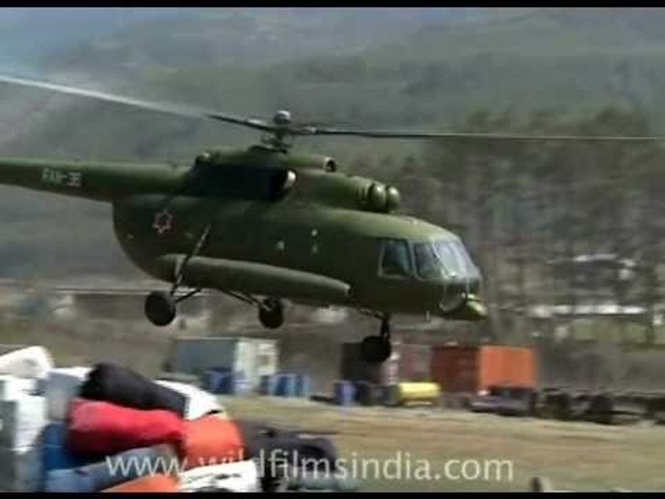 Royal Nepal army MI8 helicopter taking off