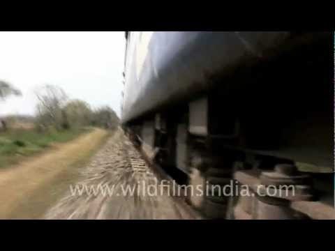 Dangerous low angle Shot of a moving train