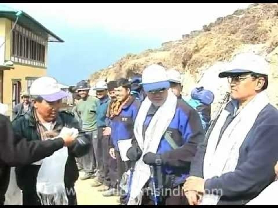 Sherpas welcoming trekkers