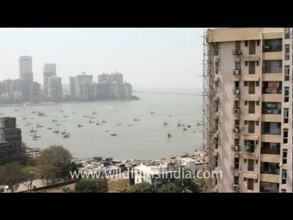 Fishing boats out at sea, Nariman Point, Bombay