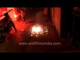 Bursting crackers on Diwali