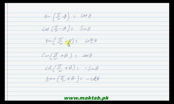 FSc Math Book1, Ch 10, LEC 5: Trigonometric ratios of allied angles part 1