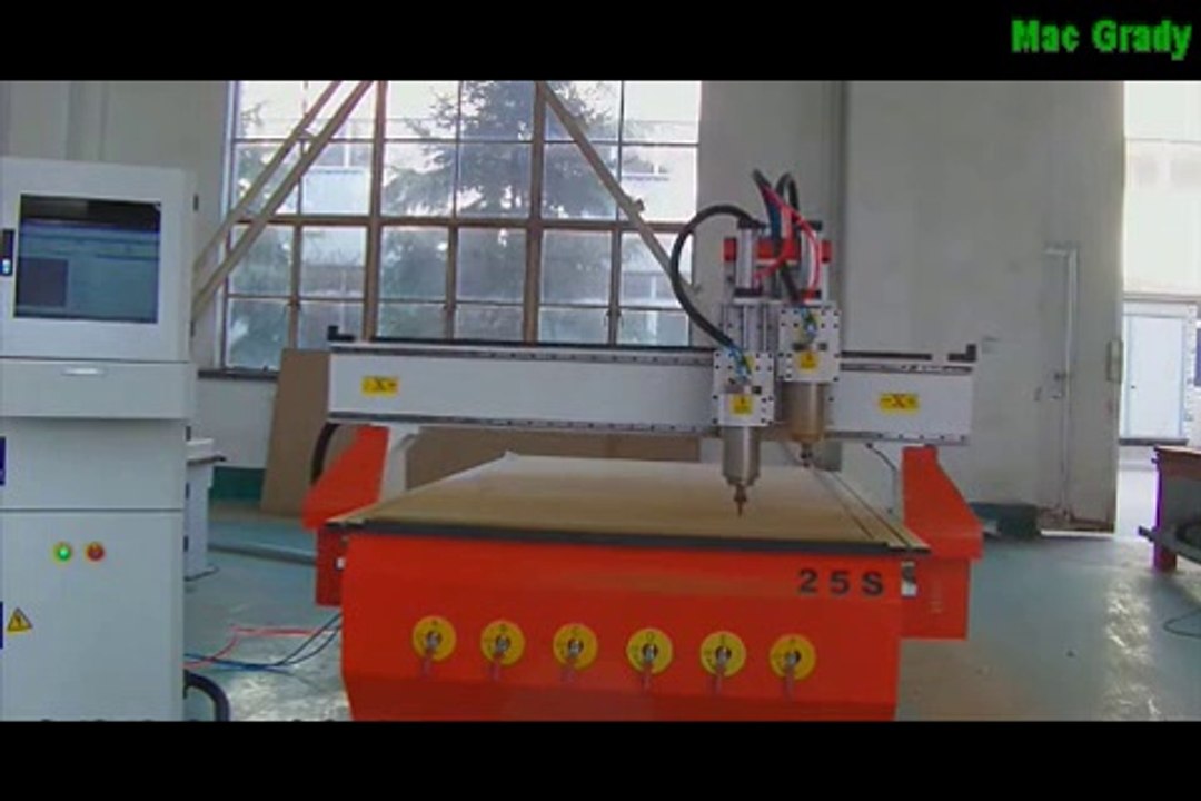 Dual heads pneumatic auto tool change cnc rouer machine,MDF engraving cutting working video