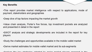 Mobile wallet is a system that allows consumers to pay by phone during travel, from any location, anytime. The global mobile wallet market is expected to grow at a CAGR of 12.5% from 2012 to 2020.
