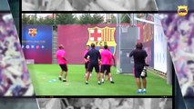 Messi ve Neymar'ın Antrenmanda Topu Kafada Sektirerek Basket Atması