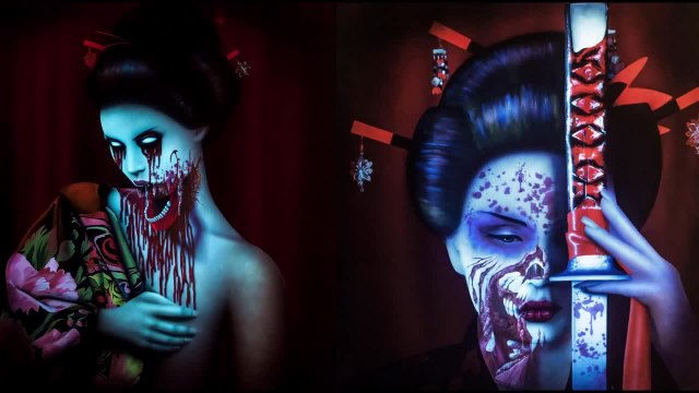 Peintures sur mur en lumière noire