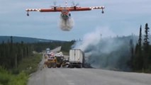 Fireplane Puts Out Semi-Truck Accident Fire