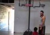 Man Blocks Small Boy's Basketball Shot in One Simple Swipe