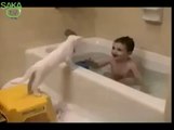 Kediye Banyo Şakası Yapan Çocuk