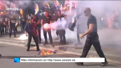 Unos 200 'ultras' se manifiestan en Barcelona en el Día de la Hispanidad