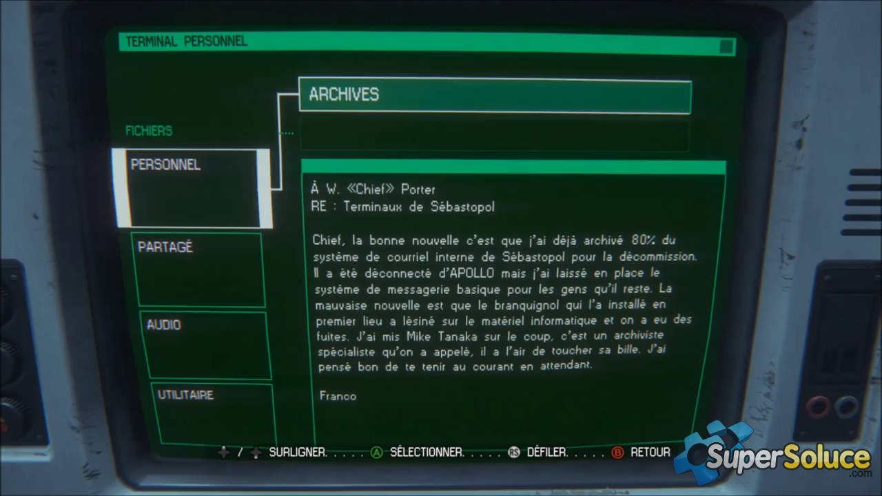 Soluce Alien Isolation : Les collectibles du chapitre 3
