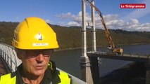 Vieux pont de Térénez. La déconstruction des pylônes a commencé