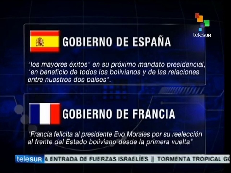 Gobiernos del mundo felicitan a Evo Morales por su reelección