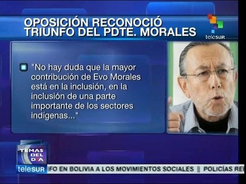 Reconoce oposición boliviana contundente victoria de Evo Morales
