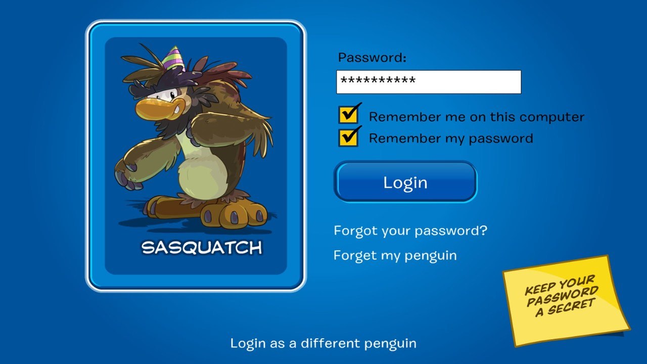 Club Penguin: Sasquatch Username and Password Login