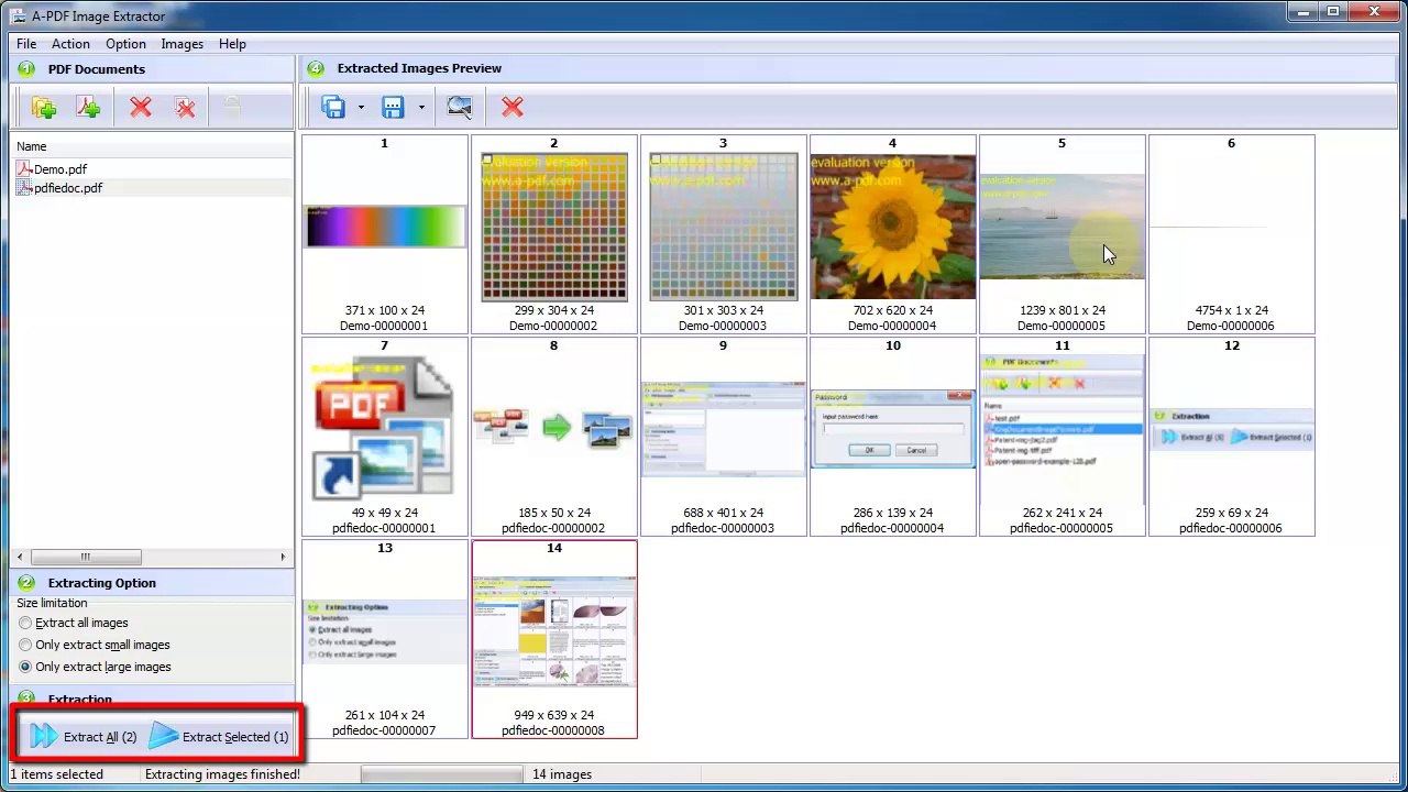 How to batch extract only large size images from multiple PDF files with A-PDF Image Extractor?