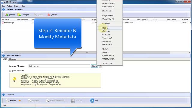 How can I rename a PDF file and change its properties with ease?