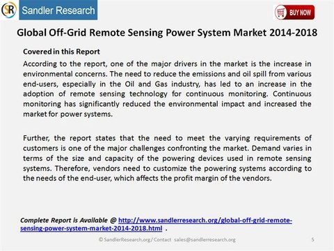 Global Off-Grid Remote Sensing Power System Market 2014-2018