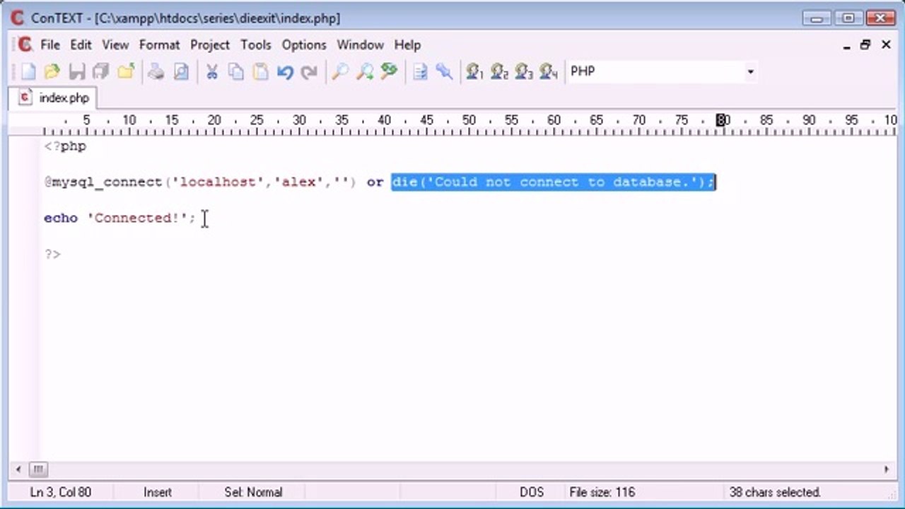 Beginner PHP Tutorial - 29 - die and exit Functions_ (www.itcollege4u.com)