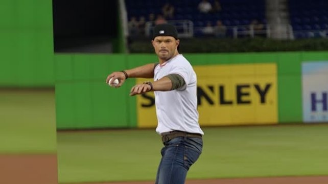 Kellan Lutz Throws Out First Pitch at Marlins Game