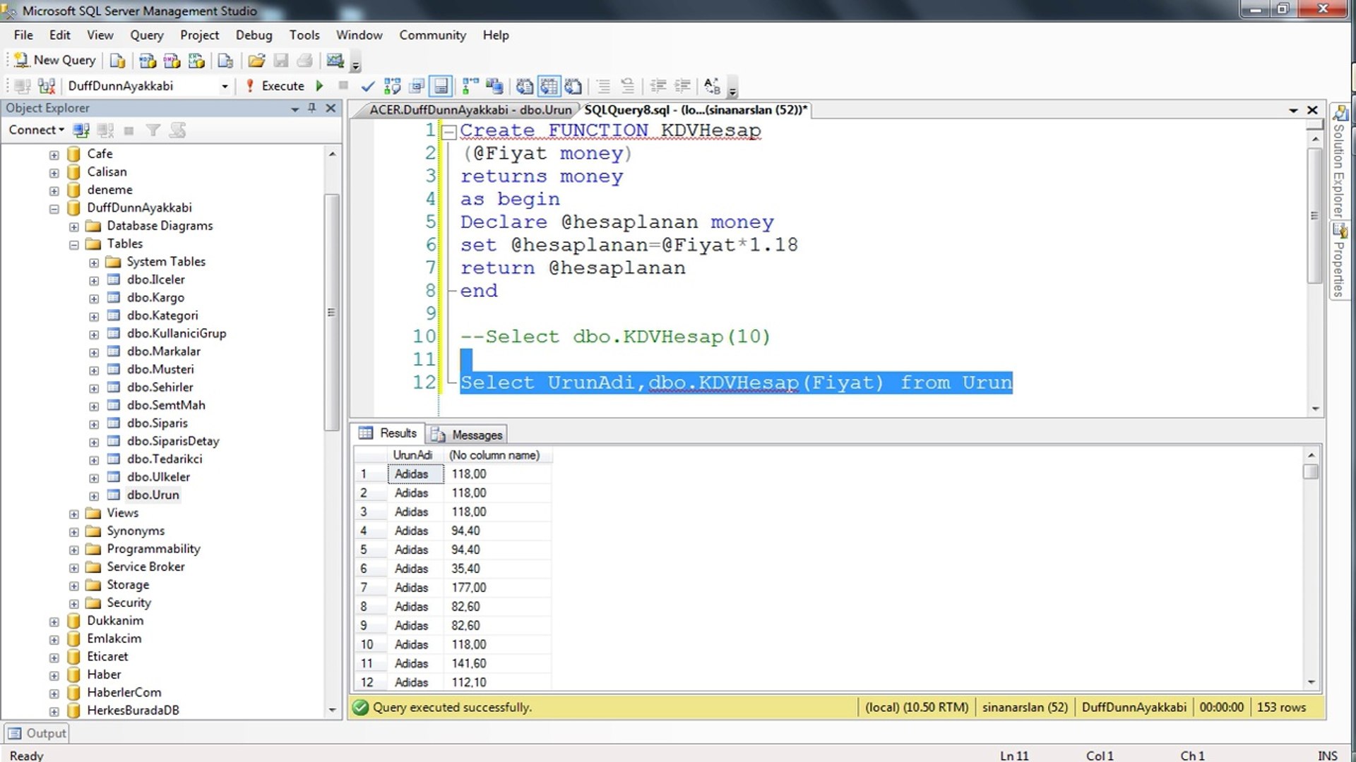 ⁣MS SQL Function Kullanimi