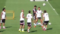 Angel di Maria With A Quality Chip Over Fabio Coentrao In Real Madrid Training