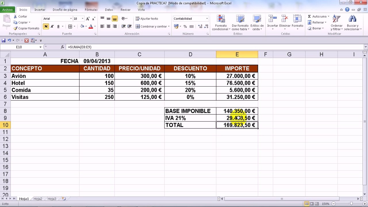 Excel 2010 Básico. Fórmulas con Porcentajes