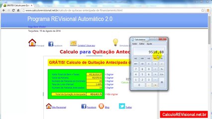 Calculo para Quitação Antecipada de Financiamento, com Redução Proporcional de Juros.