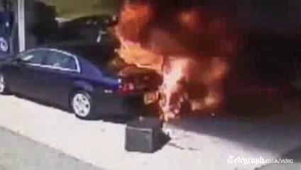 Off-duty policeman saves man from burning car at petrol station