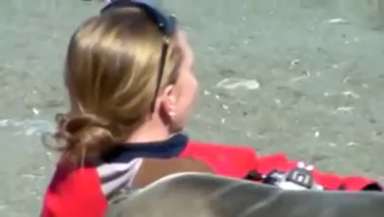 Un éléphant de mer se lie d’amitié avec une femme sur la plage.