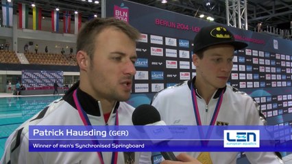 Sascha Klein and Patrick Hausding, winner of men's Synchronised Springboard – Day 8, Berlin 2014