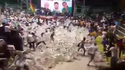 Flying chair mayhem marrs presidential campaign launch in Bolivia