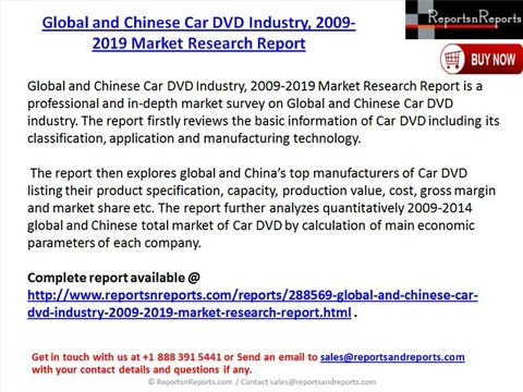 Global and Chinese Car DVD Industry, 2009-2019 Market Research Report
