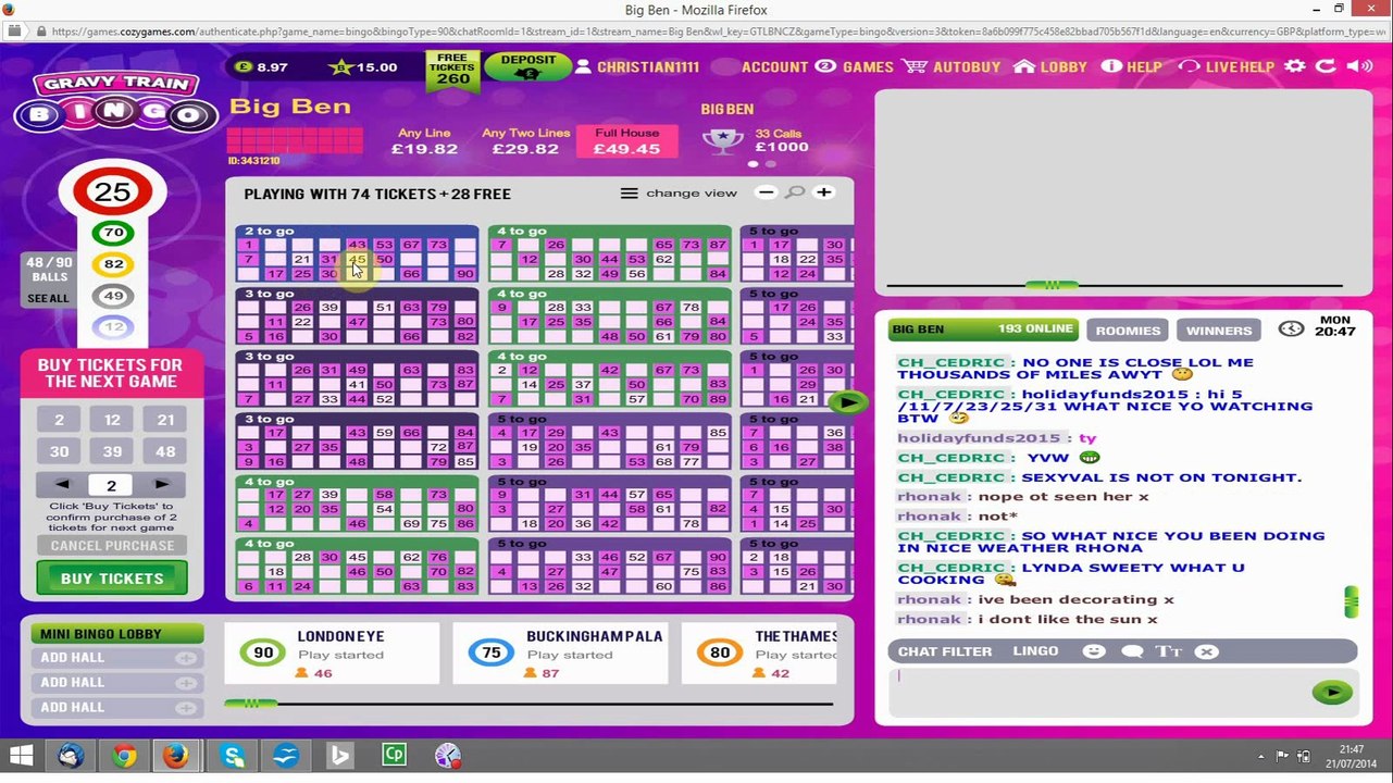 Big Ben Room - 90 Ball UK Bingo Games - Gravy Train Bingo