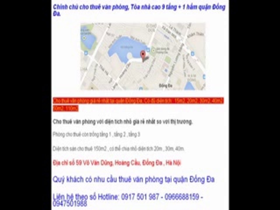 CHO THUÊ VĂN PHÒNG QUẬN ĐỐNG ĐA - 0947501988