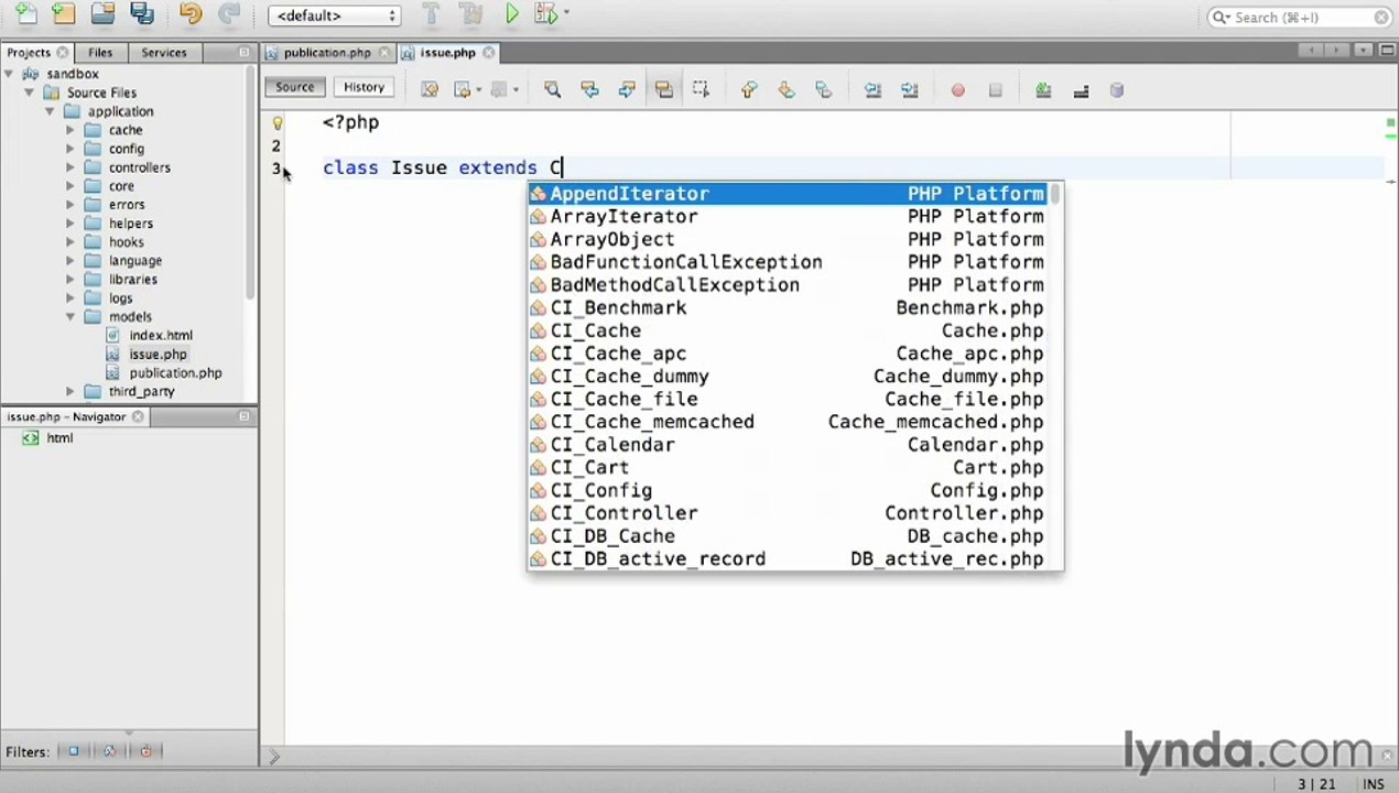 Lynda. Up and Running with PHP CodeIgniter / Section 3 - 2. Modeling a magazine