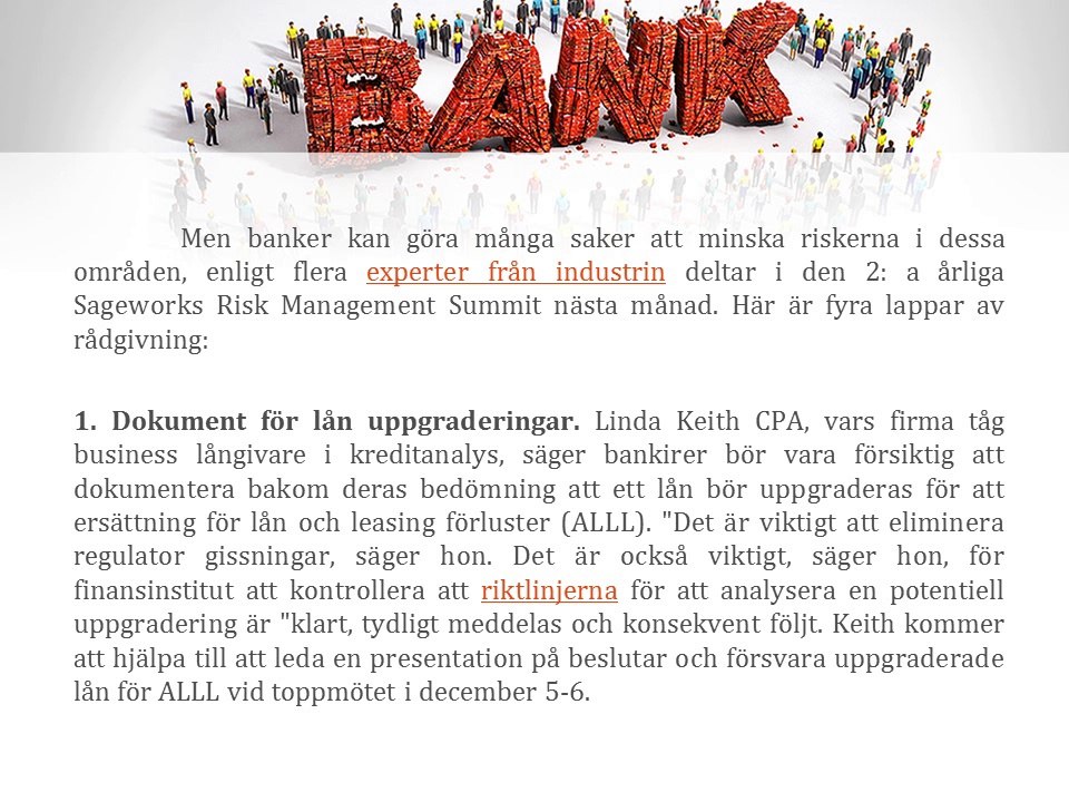 Dyman Associates Risk Management: 4 Satt Att Minska Riskerna i Bank