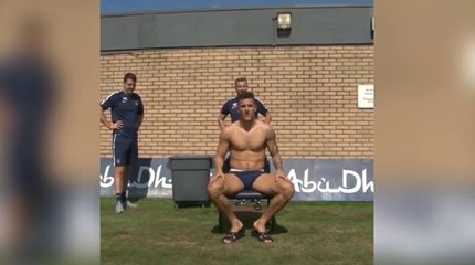Manchester City's Stevan Jovetic does ice Bucket Challenge in pants